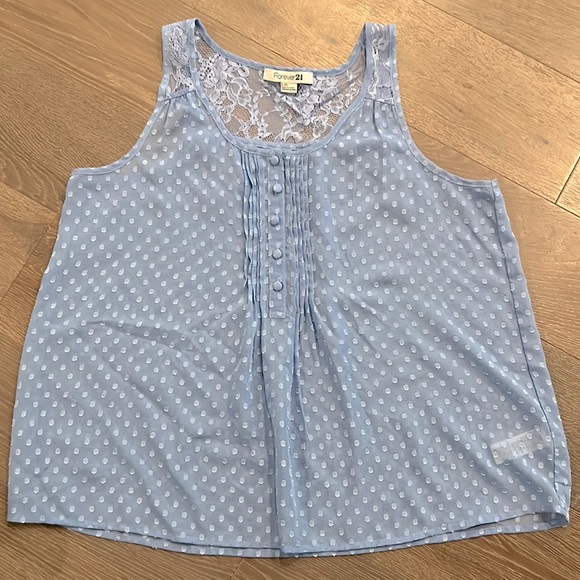 Forever 21 Tops - Forever21 blue polka dot sheer blouse. Size:L. Gently Used.